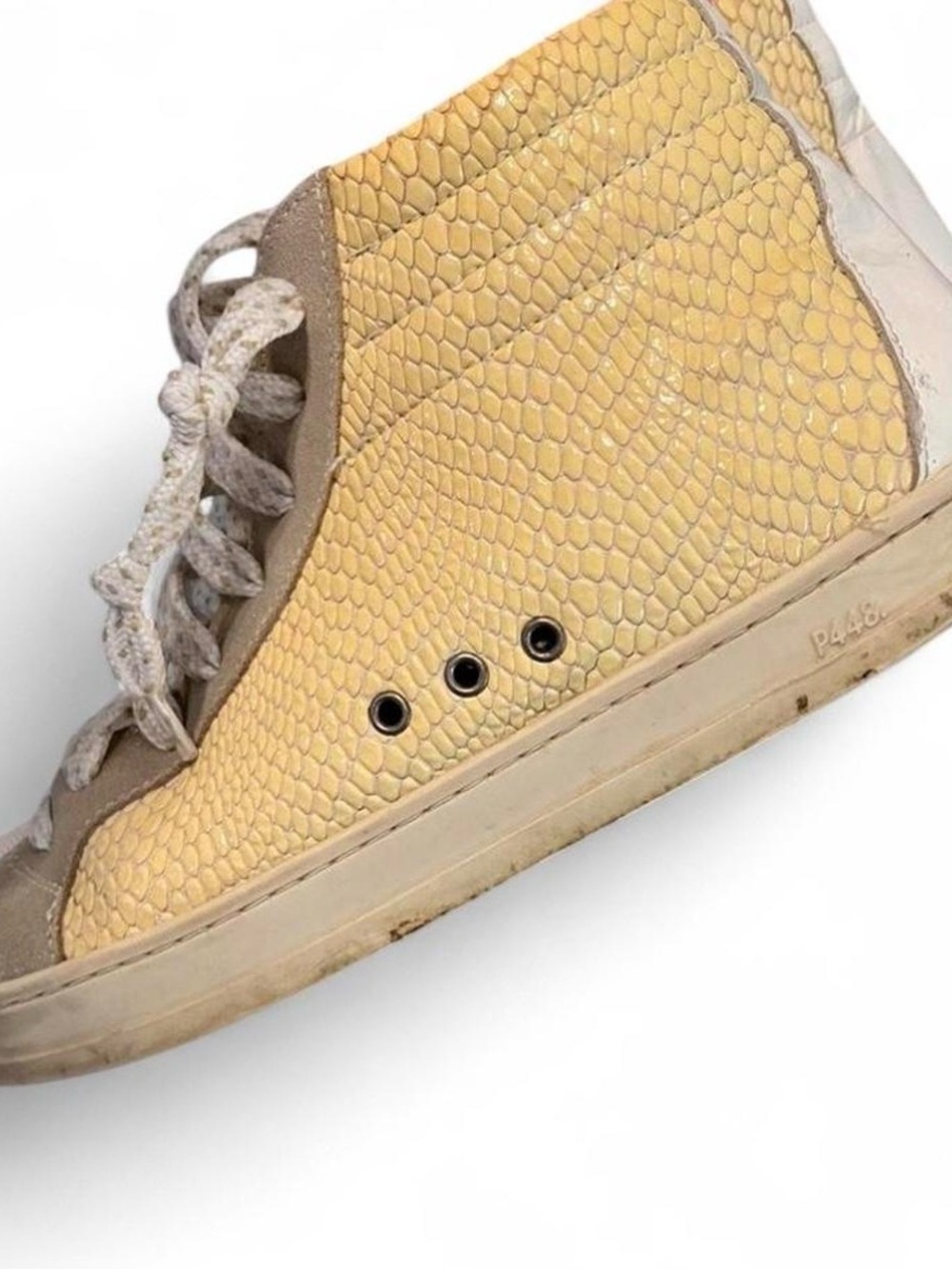 P448 Yellow Snake-Embossed High-Top Sneakers